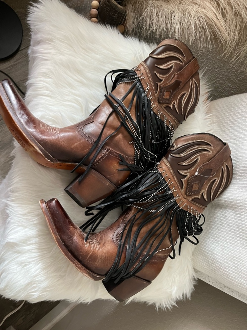 Corral Brown and Tan Leather Western Lace-Up Boots - Picture 3 of 10